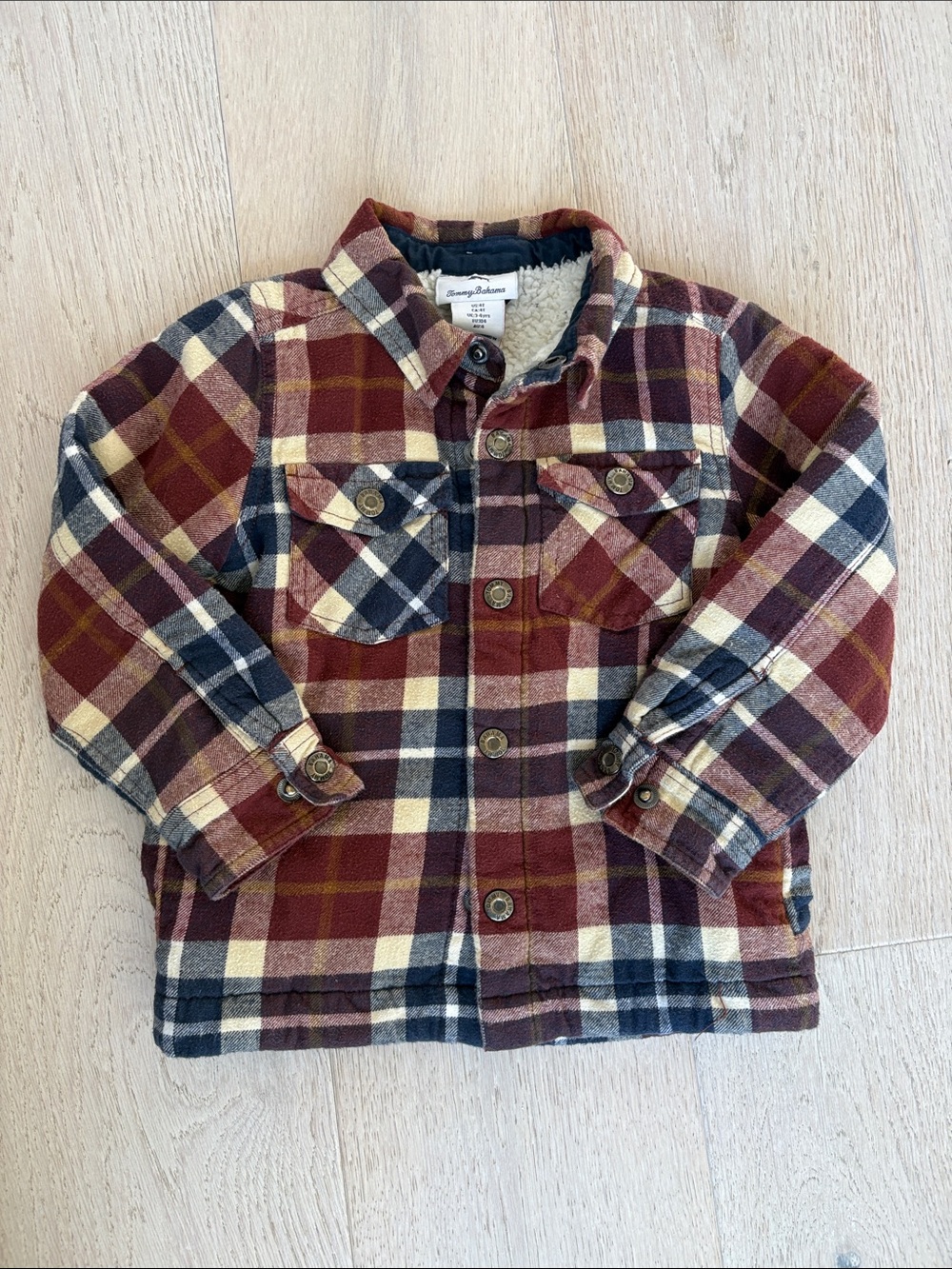 Tommy Bahama Boys Plaid Sherpa-Lined Jean Jacket - Burgundy/Navy/Cream